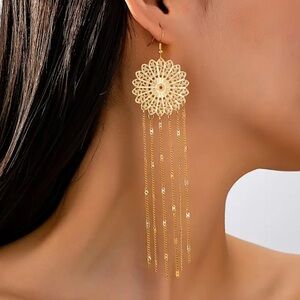 Boho Tassel Dangle Earrings – Golden Sparkle, Party & Gift Ready Lucky earrings